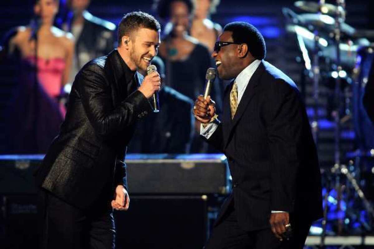 Justin Timberlake, left, and Al Green at the 2009 Grammy Awards.