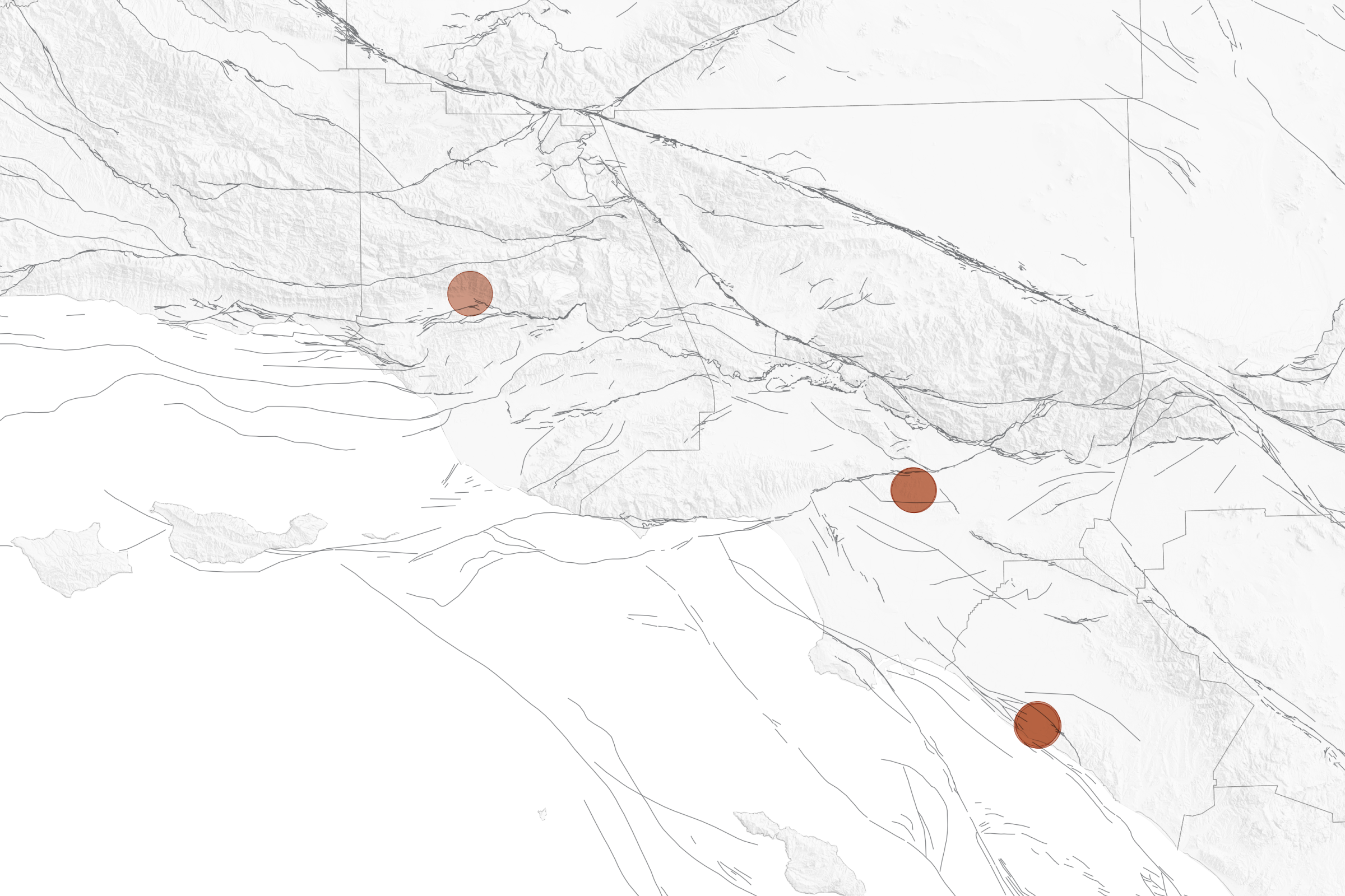 A map of Southern California faults and recent earthquakes
