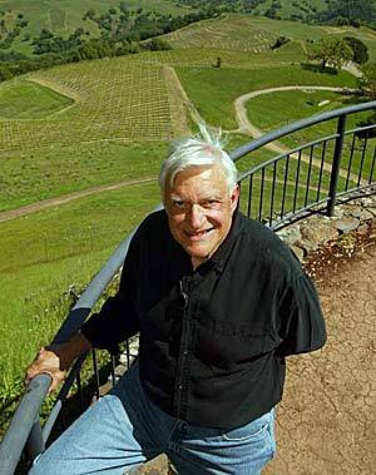 Jess Jackson, at one of his mountain vineyards above Santa Rosa, helped create the Kendall-Jackson success by using grapes from multiple vineyards.