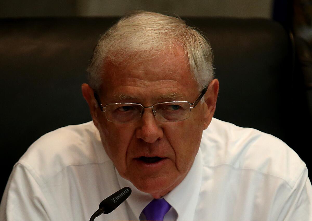 Los Angeles County Supervisor Mike Antonovich at a September 2013 meeting of the Los Angeles County Board of Supervisors. Antonovich criticized the L.A. Care health plan Tuesday for its spending on meals and entertainment.