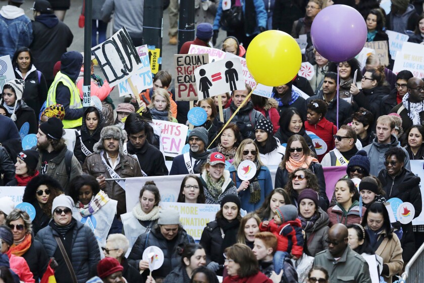 Women around the world are still fighting for their rights. Hundreds marched from the United Nations to New York's Times Square on International Women's Day, March 8, to demand gender equality.
