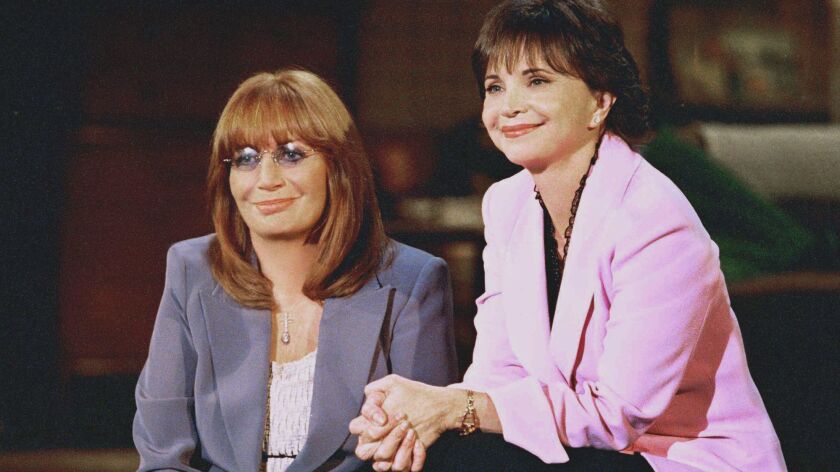 Actresses Penny Marshall, left, and Cindy Williams in an undated publicity photo.