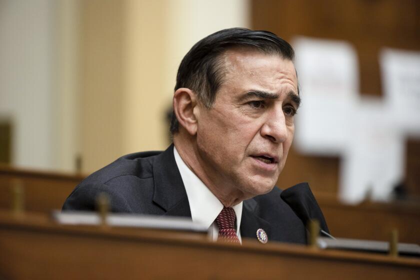 Rep. Darrell Issa, R-Calif., speaks during the House Committee on Foreign Affairs hearing on the administration foreign policy priorities on Capitol Hill on Wednesday, March 10, 2021, in Washington. (Ting Shen/Pool via AP)