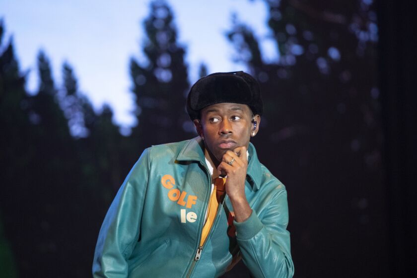 Las Vegas, CA - November 14: Sunday's headliner, Tyler, The Creator performs on the Frank Stage on the final day of the three-day Day N Vegas hip-hop music festival at the Las Vegas Festival Grounds in Las Vegas on Sunday, Nov. 14, 2021. (Allen J. Schaben / Los Angeles Times)