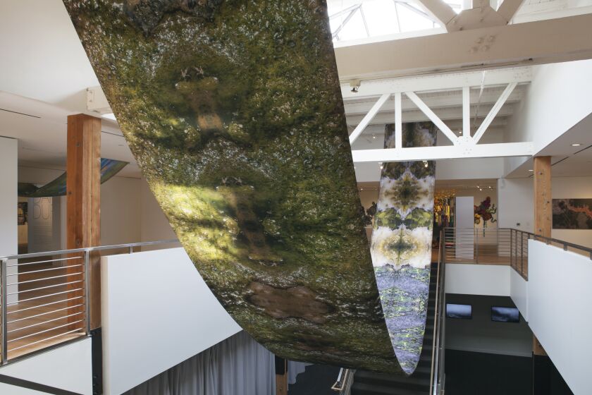 In Carolina Caycedo's “Wanaawna, Rio Hondo and Other Spirits” exhibit, the artist crafts fabrics to represent local rivers and waterfalls. “Wanaawna” is the Tongva name for the Santa Ana River, and Rio Hondo is a tributary of the Los Angeles River.