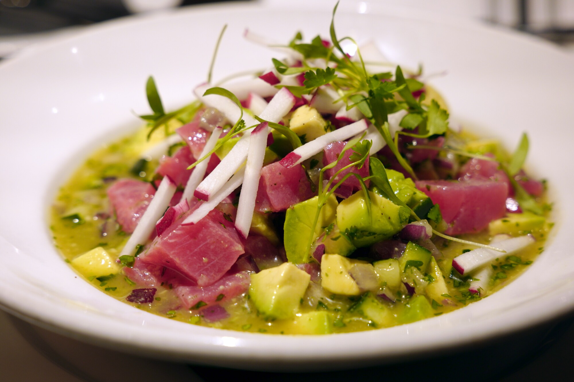 Aguachile with Ahi tuna at Cha Cha's Latin Kitchen in Brea.