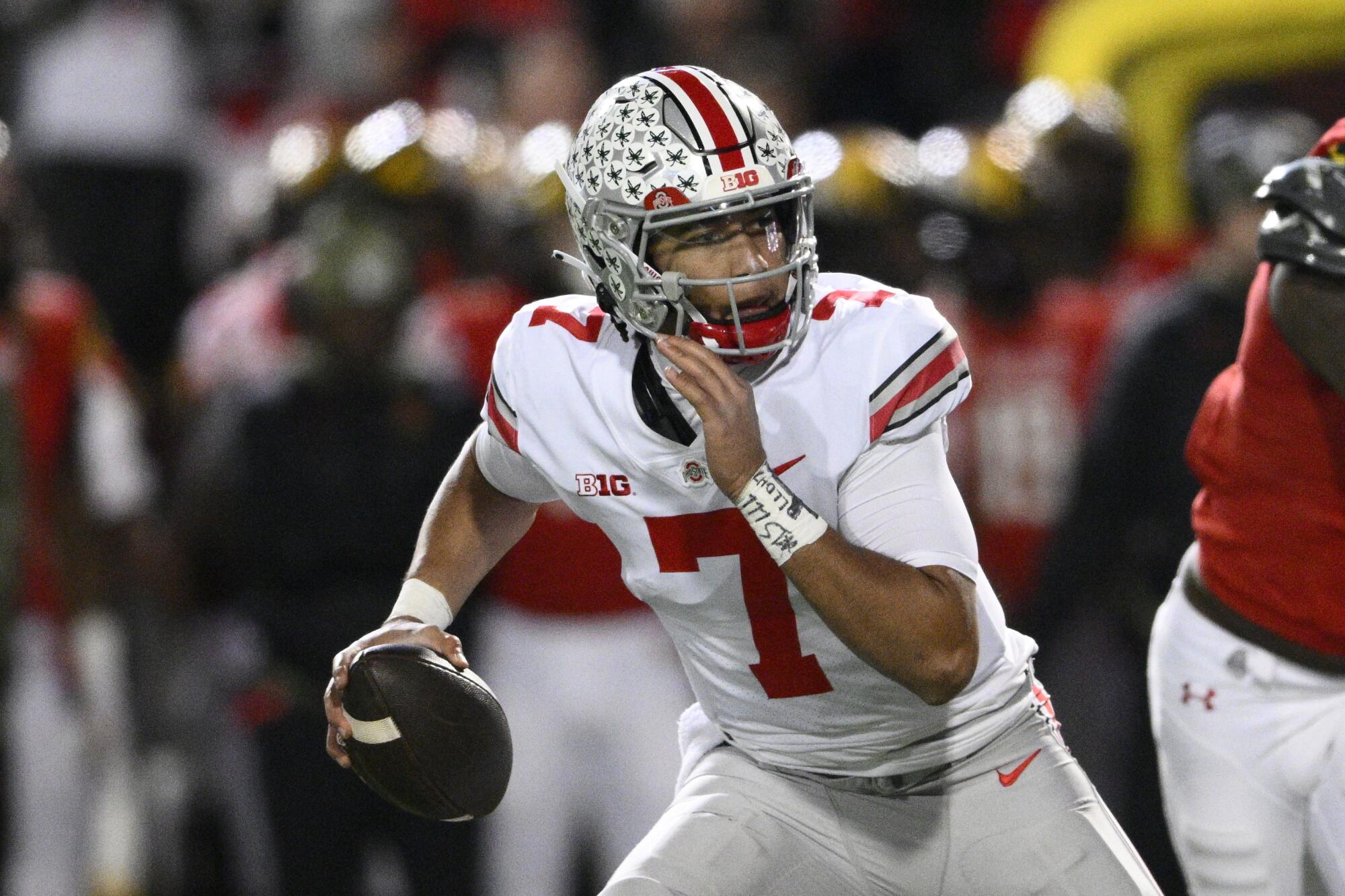 Ohio State quarterback C.J. Stroud in action during the second half against Maryland.