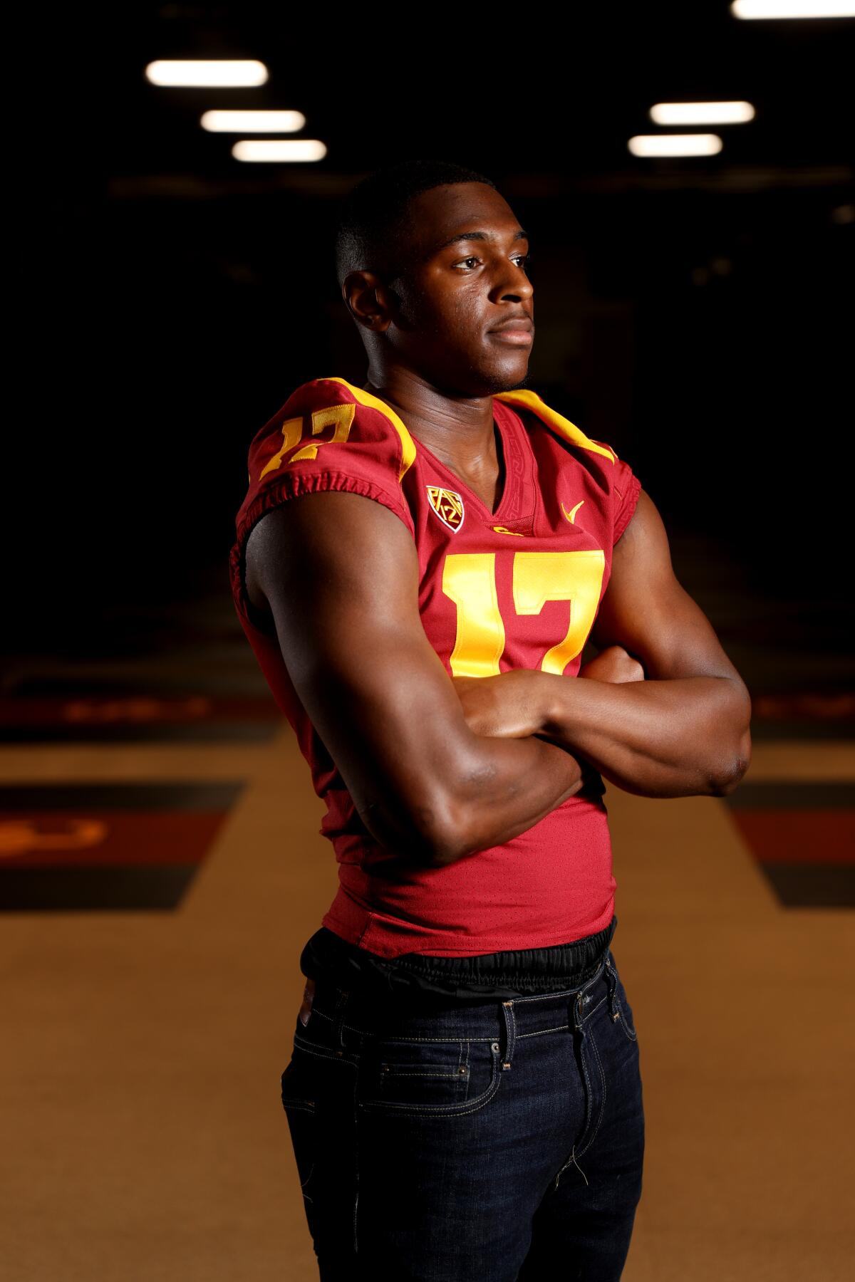USC football player Christian Roland-Wallace poses for a photo.
