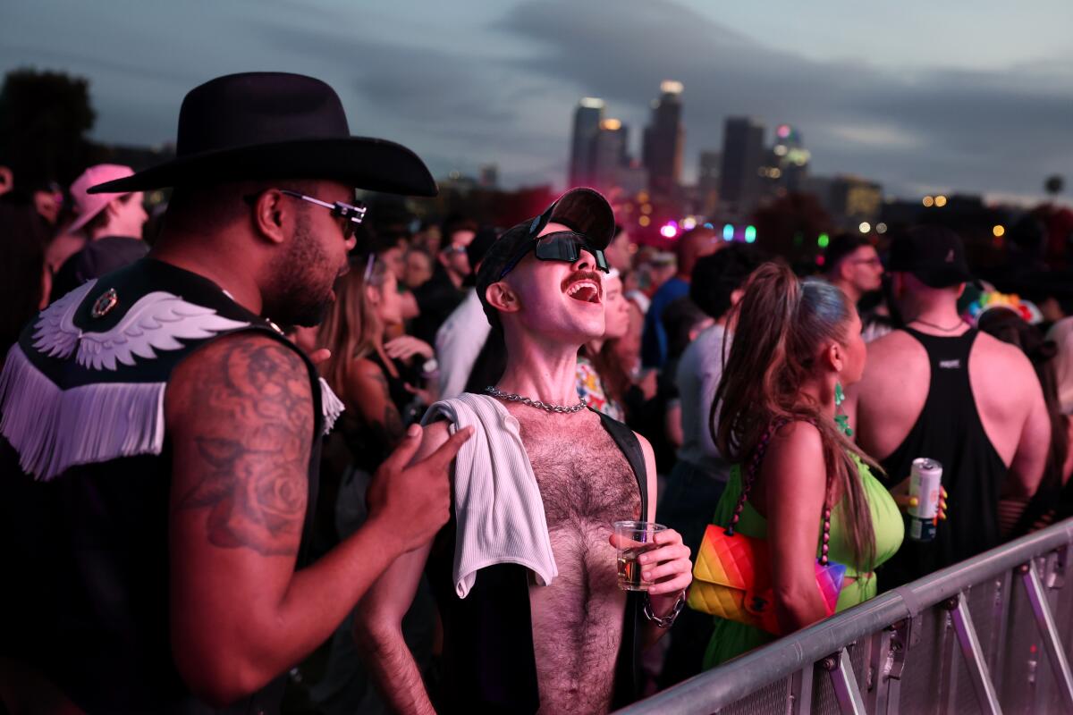 Fans enjoy music and festivities during Saturday's Pride in the Park in Los Angeles.