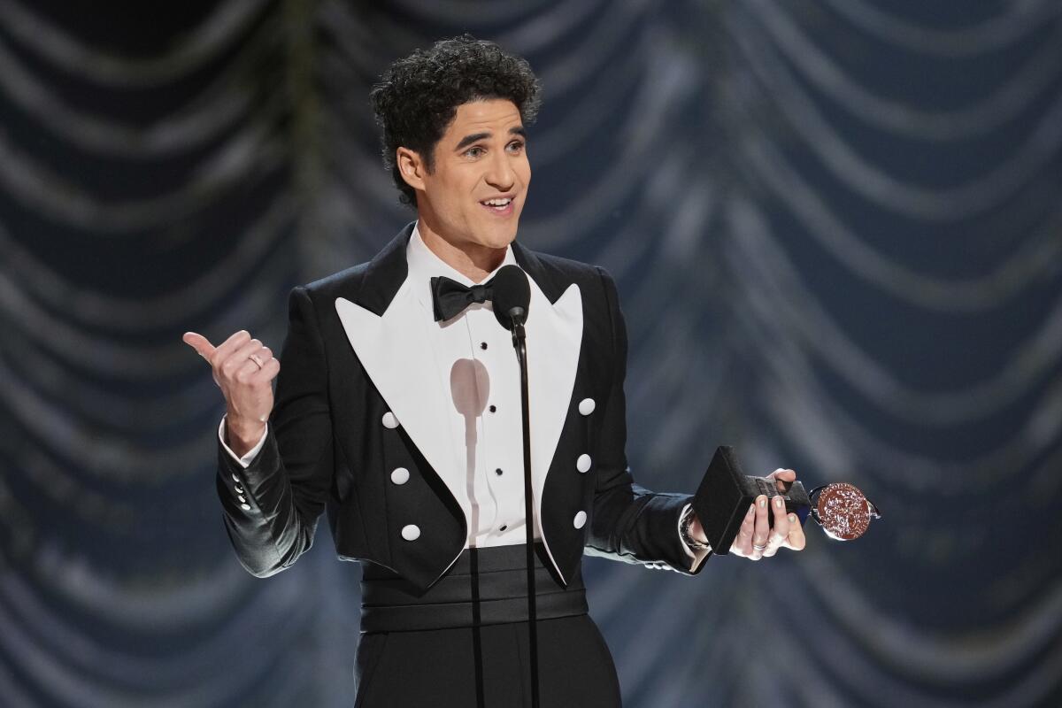 Darren Criss accepts the Tony Award for lead actor in a musical for "Maybe Happy Ending."