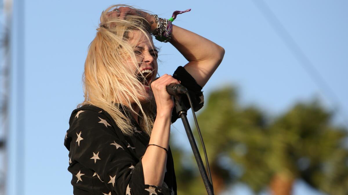 Alison Mosshart battles high winds during the Kills' Coachella gig.