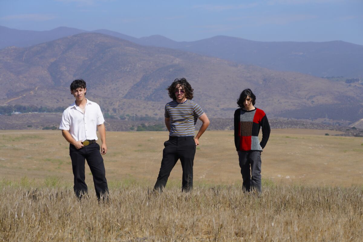 The indie rock band Los Saints standing in a field
