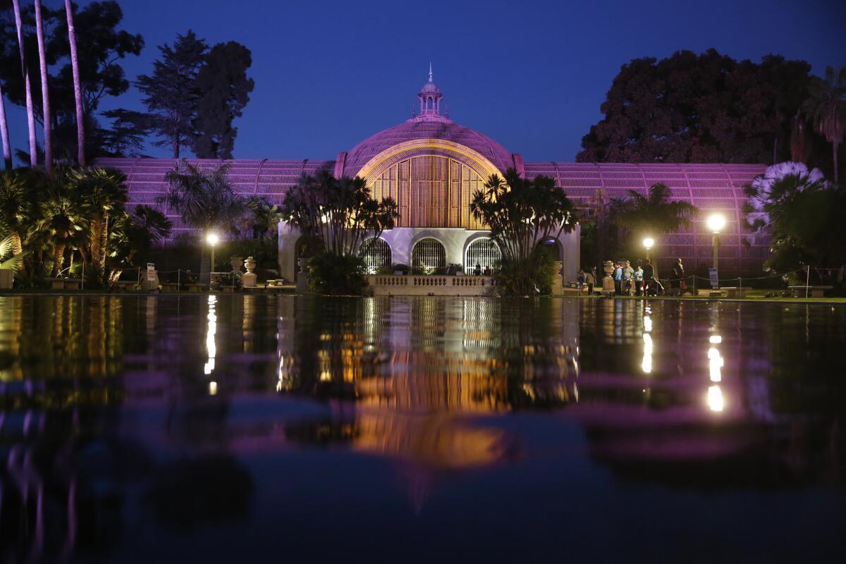 The Botanical Building at the end of the reflecting pond in San Diego's Balboa Park.
