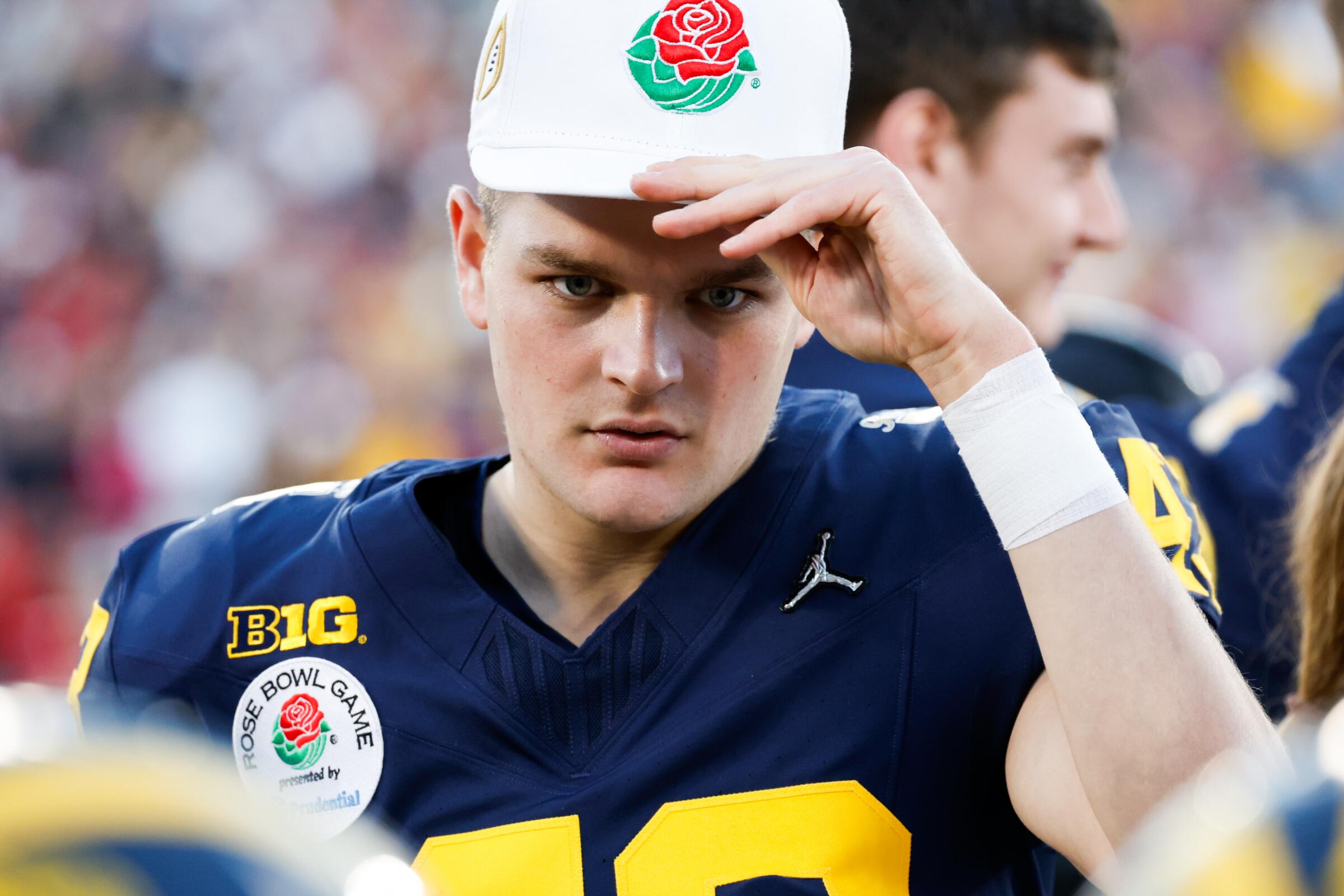 Michigan defensive back Jesse Madden stands on the sideline during the Rose Bowl against Alabama on Monday.