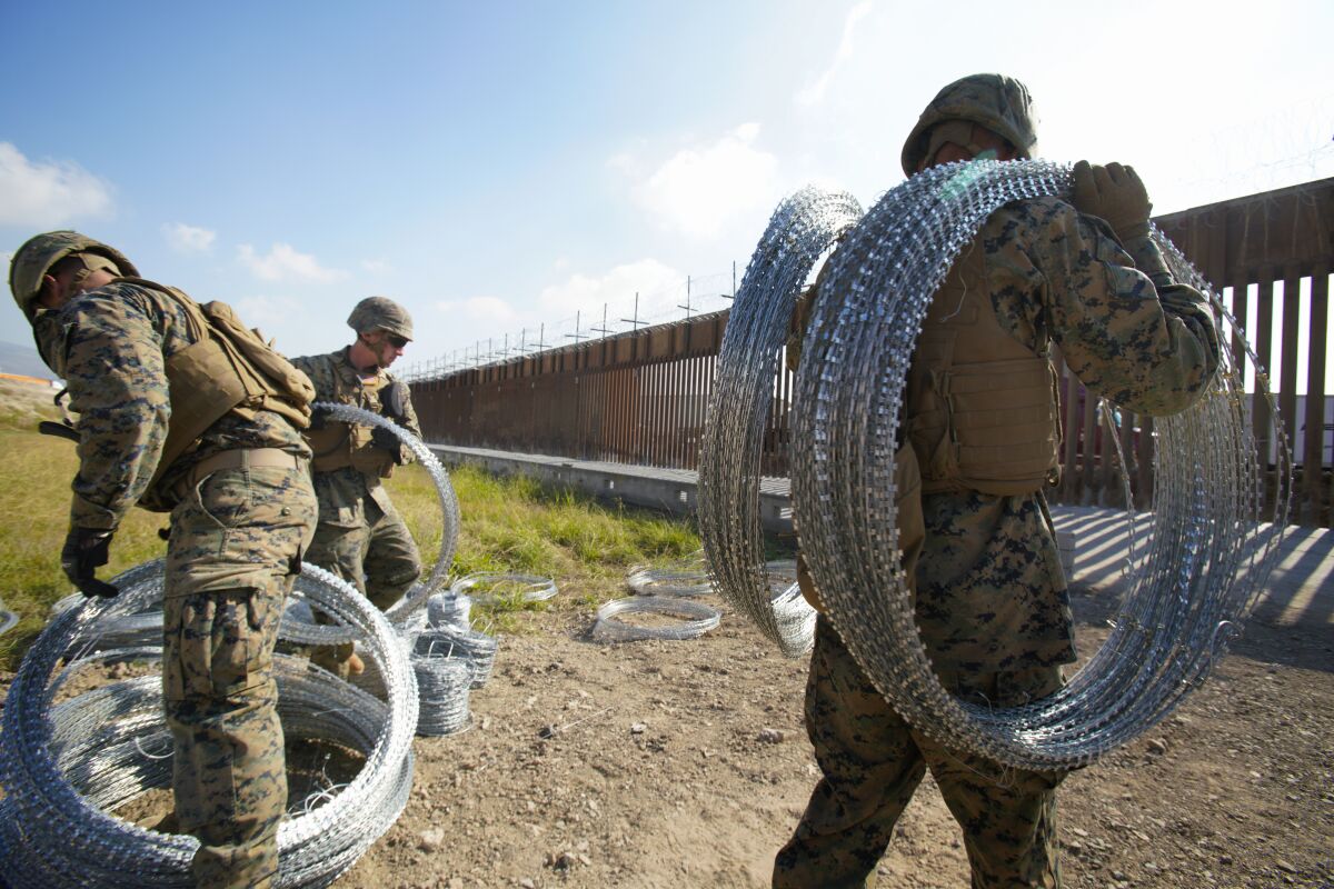 U.S. Marines deployed to the U.S. Mexico border in San Diego