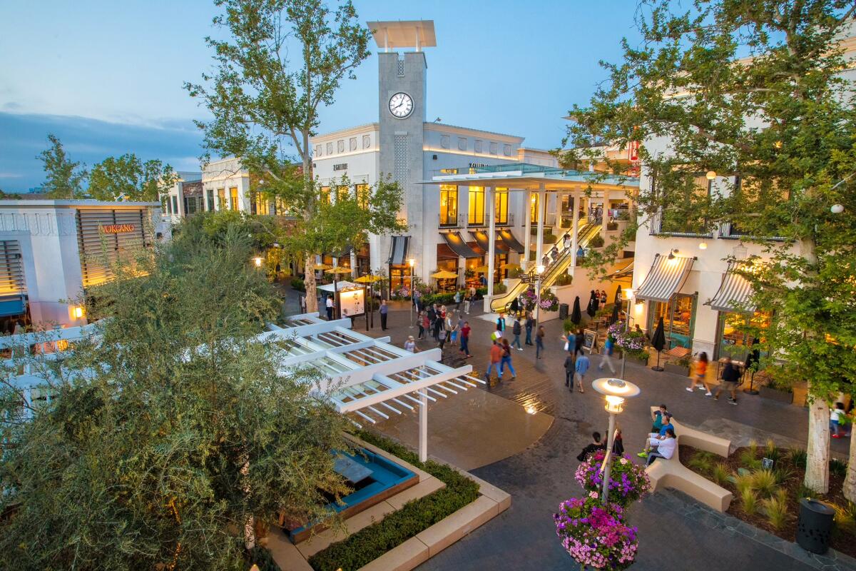 An exterior of the Village outdoor shopping center at 21720 Victory Blvd. in Los Angeles.