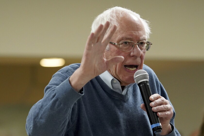 Democratic presidential candidate Sen. Bernie Sanders speaks during a campaign stop on Nov. 24 in Hillsboro, N.H.