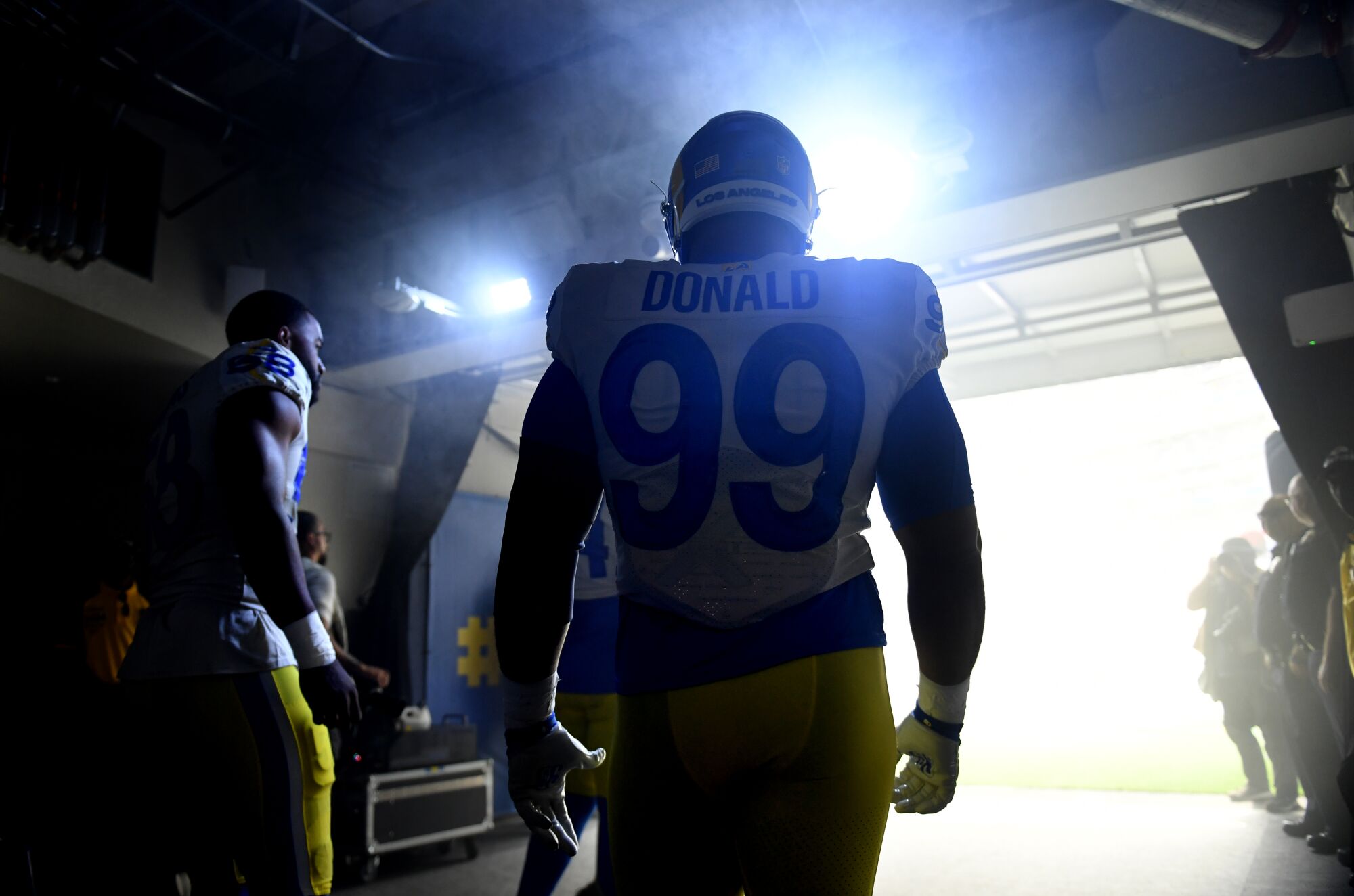 Rams defenisve tackle Aaron Donald waits in the tunnel before being introduced.