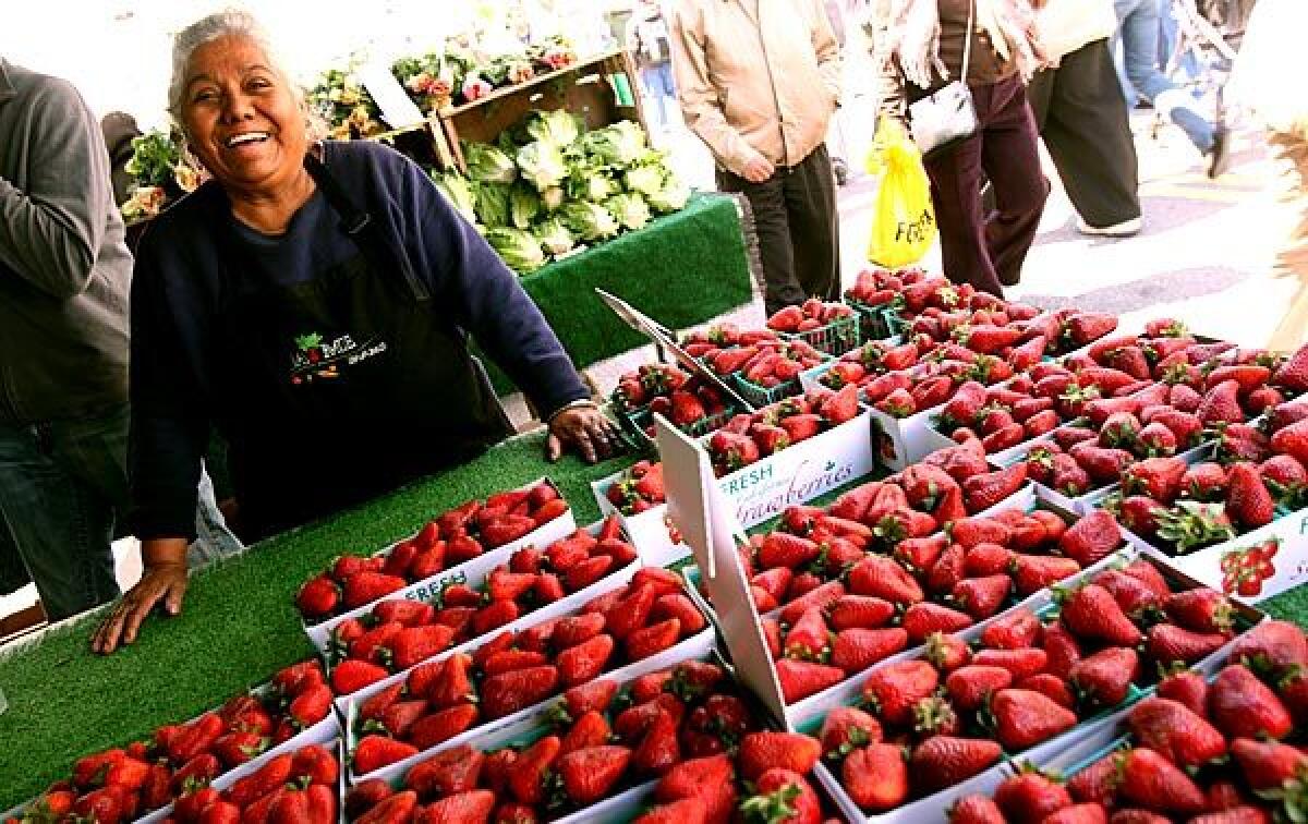 Sotera Jaime, the 61-year-old co-owner of Jaime Farms, leaves before dawn to work at one of the farm's 20 or so farmers market stands.