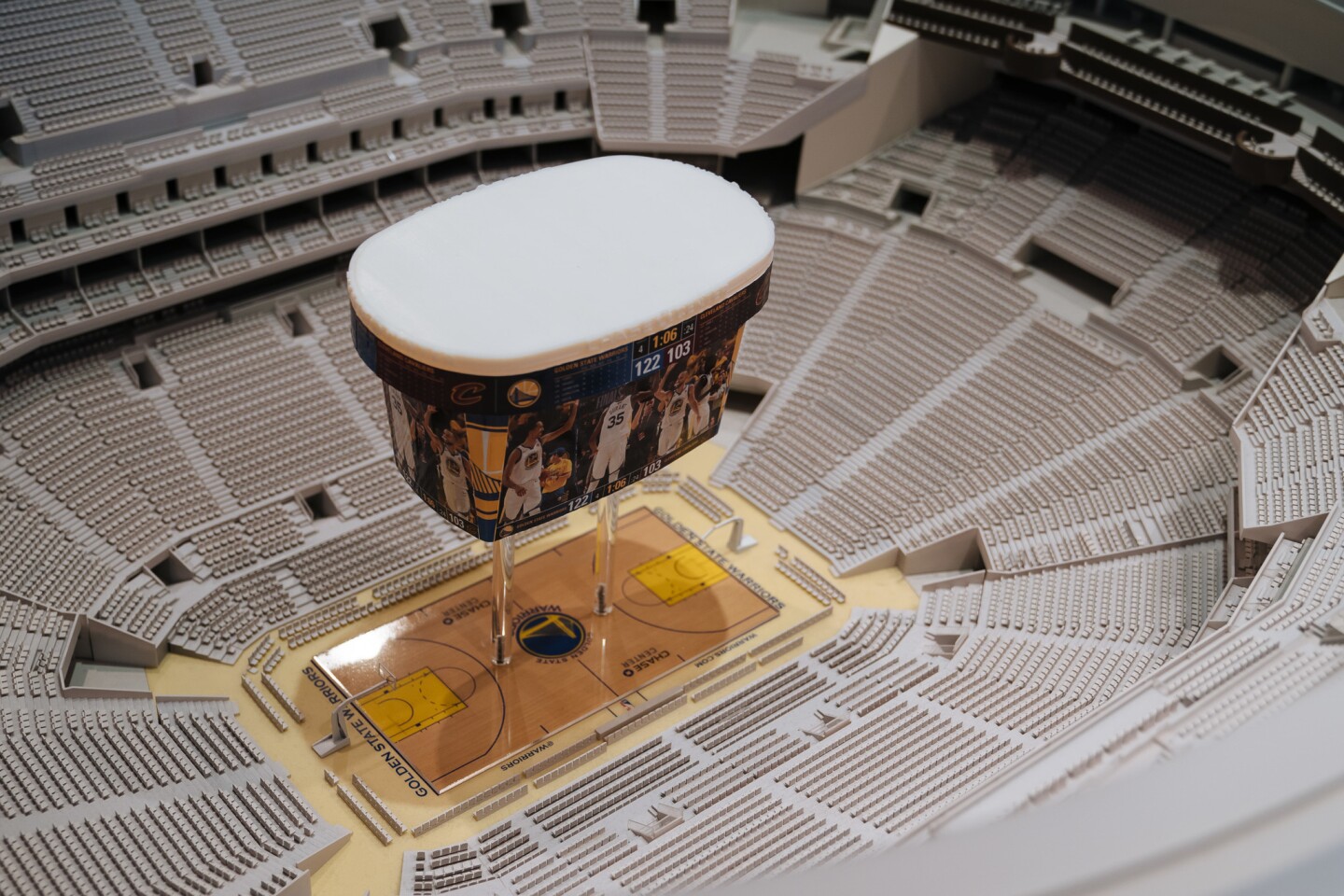A model of the seating arrangement of Chase Center, which is scheduled for completion in August 2019.