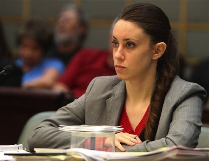 FILE - In this March 3, 2011 file photo, Casey Anthony, 24, listens to testimony during the last day of hearings on a series of motions by the defense and the prosecution during her murder trial, in Orlando, Fla. The trial of Casey Anthony, accused of killing her 2-year-old daughter almost three years ago, is set to begin in Florida Monday, May 9, 2011, amid great media hype. (AP Photo/Red Huber, Pool, File)