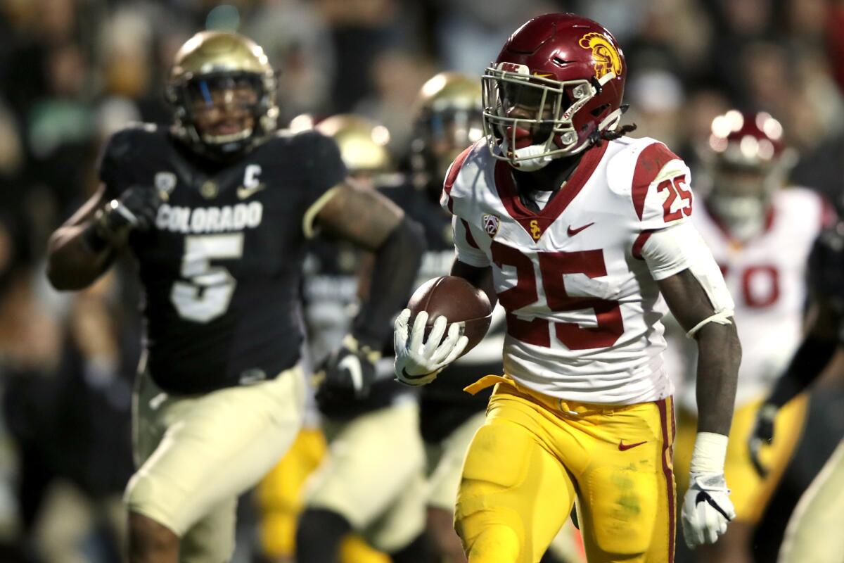 Trojans running back Ronald Jones II breaks into the Colorado secondary during a touchdown run Saturday.