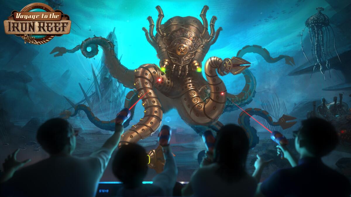 The finale of Voyage to the Iron Reef takes place in the queen's lair, where the villainous Kraken octopus defends a castle constructed from salvaged coaster track and thrill rides.