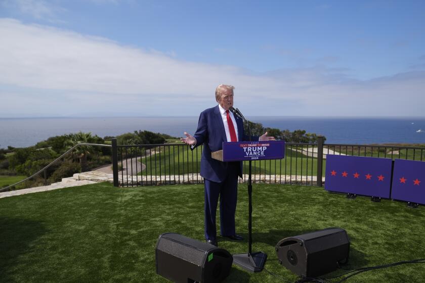 Republican presidential nominee former President Donald Trump speaks during a news conference held at Trump National Golf Club Los Angeles in Rancho Palos Verdes, Calif., Friday, Sept. 13, 2024. (AP Photo/Jae C. Hong)