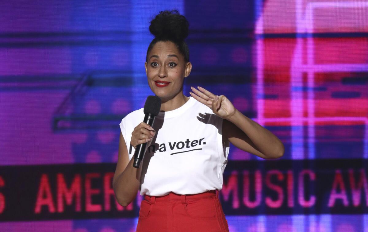 Host Tracee Ellis Ross rocks a shirt touting her voter status.