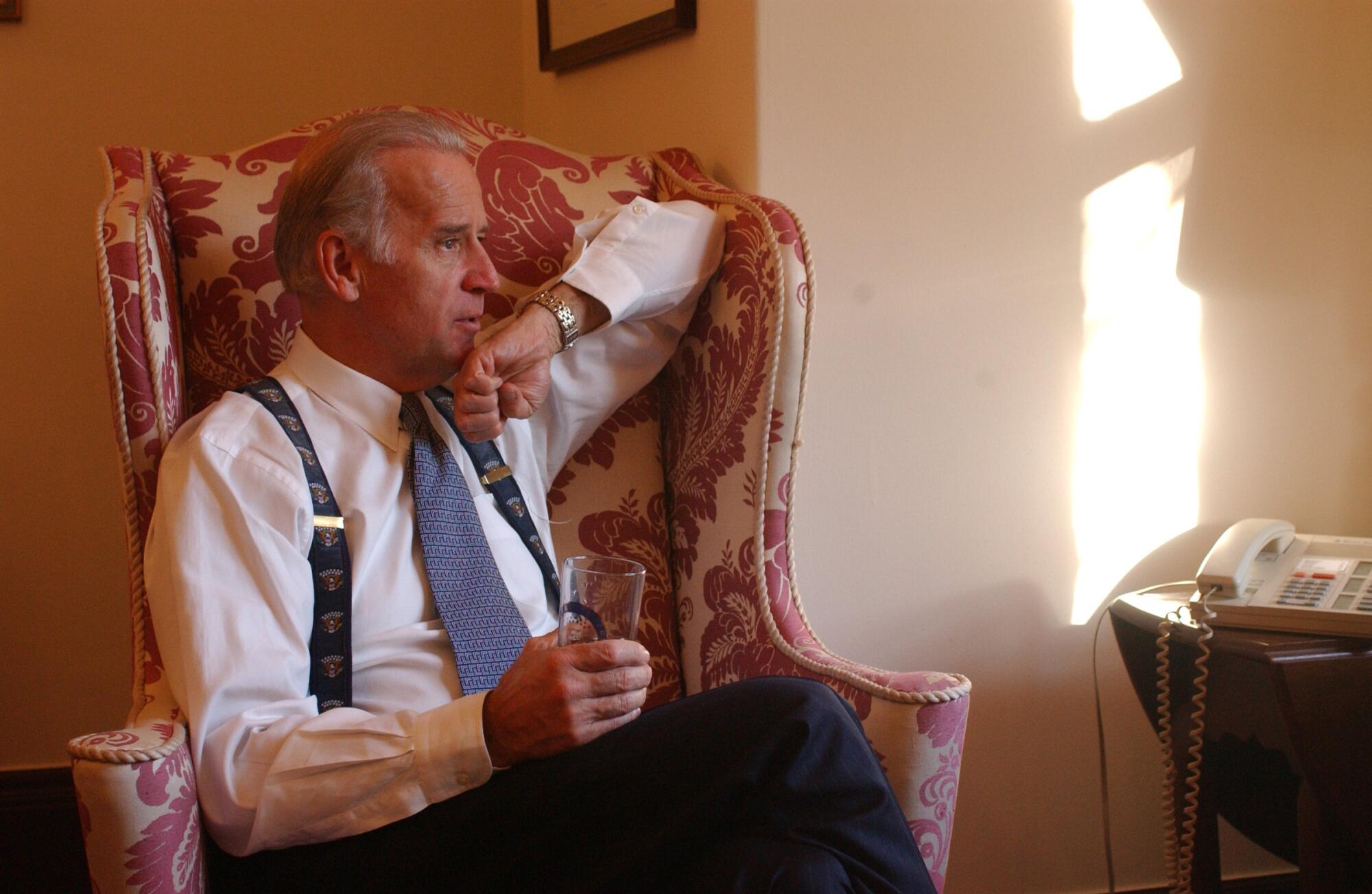 In February 2003, Sen. Joe Biden is interviewed in his office about the possibility of war with Iraq.