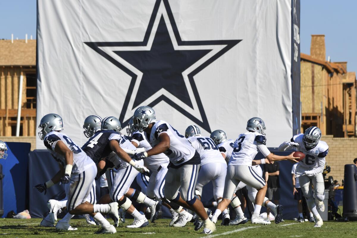 Dallas Cowboys practice at the team's training camp in Oxnard on July 29, 2019.