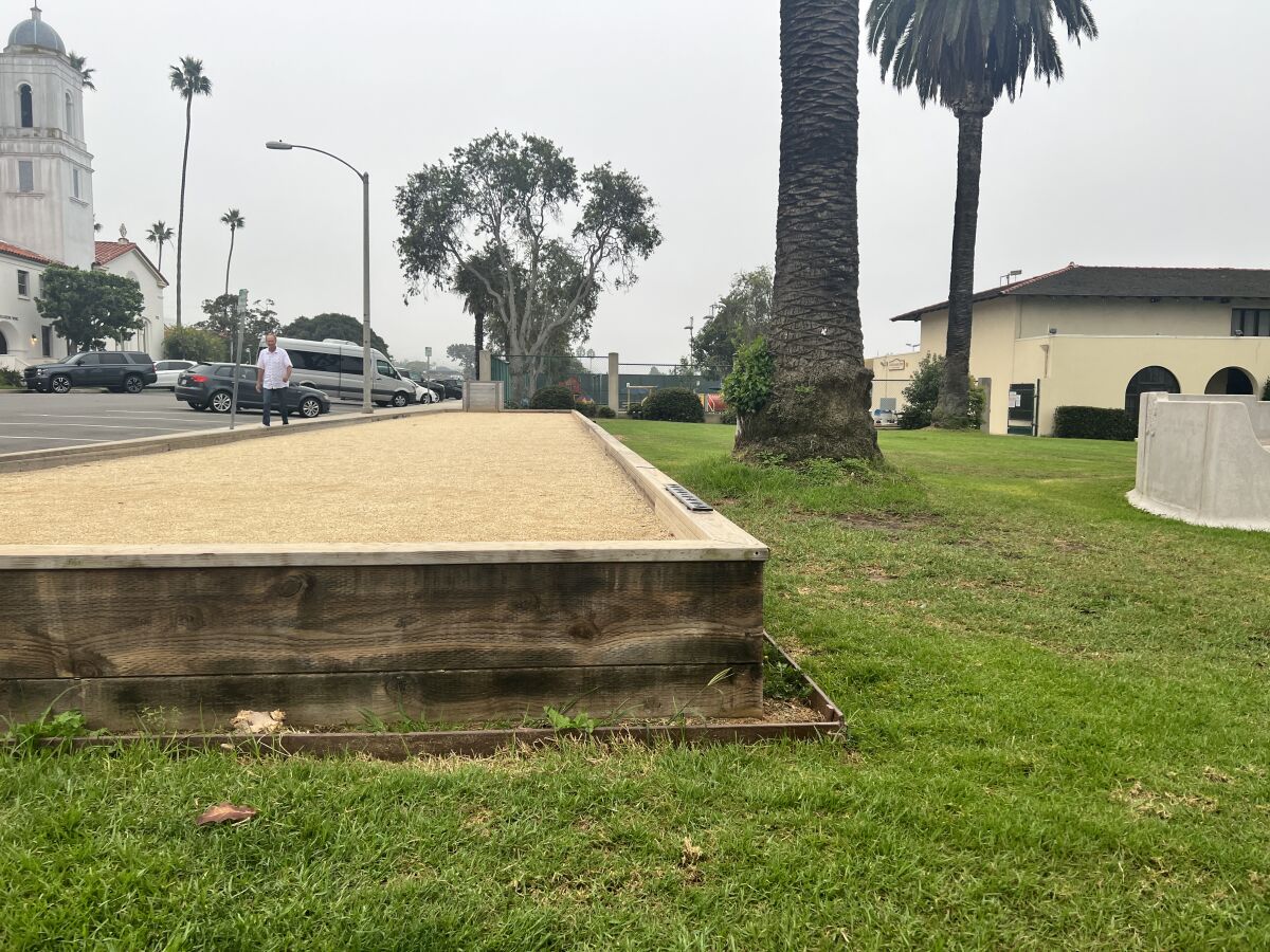 The west end of the bocce court at the La Jolla Recreation Center is still unsafe, officials say.