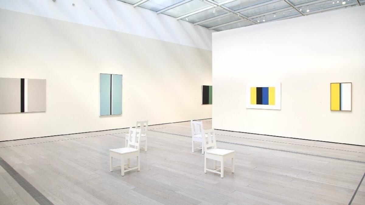 Installation view of "John McLaughlin Paintings: Total Abstraction" at LACMA. (Kirk McKoy / Los Angeles Times)