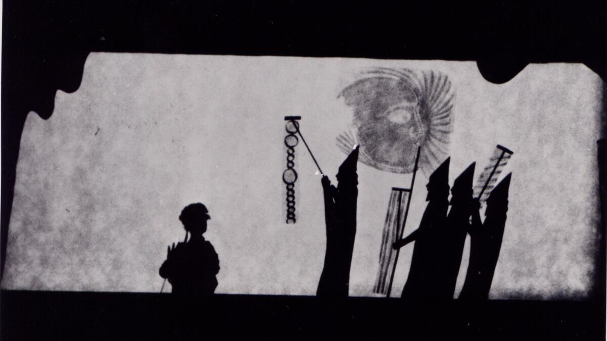 The original shadow puppet performance of "Young Caesar" at Caltech in 1971. (Harrison House Music, Arts and Ecology)
