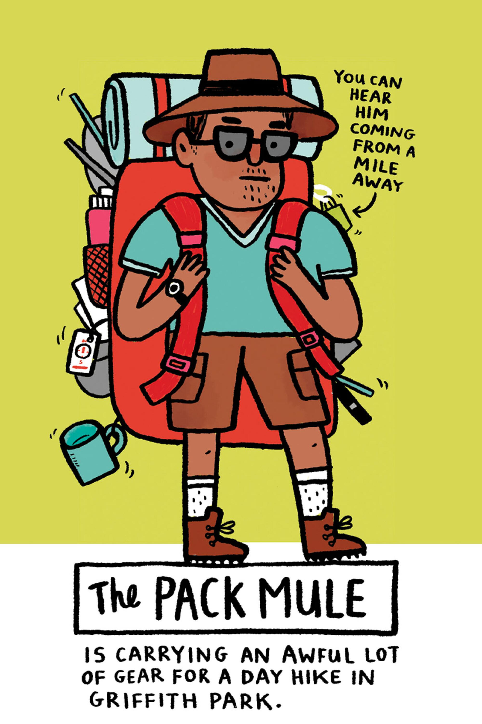 Comic of a person who carries a lot of gear hiking