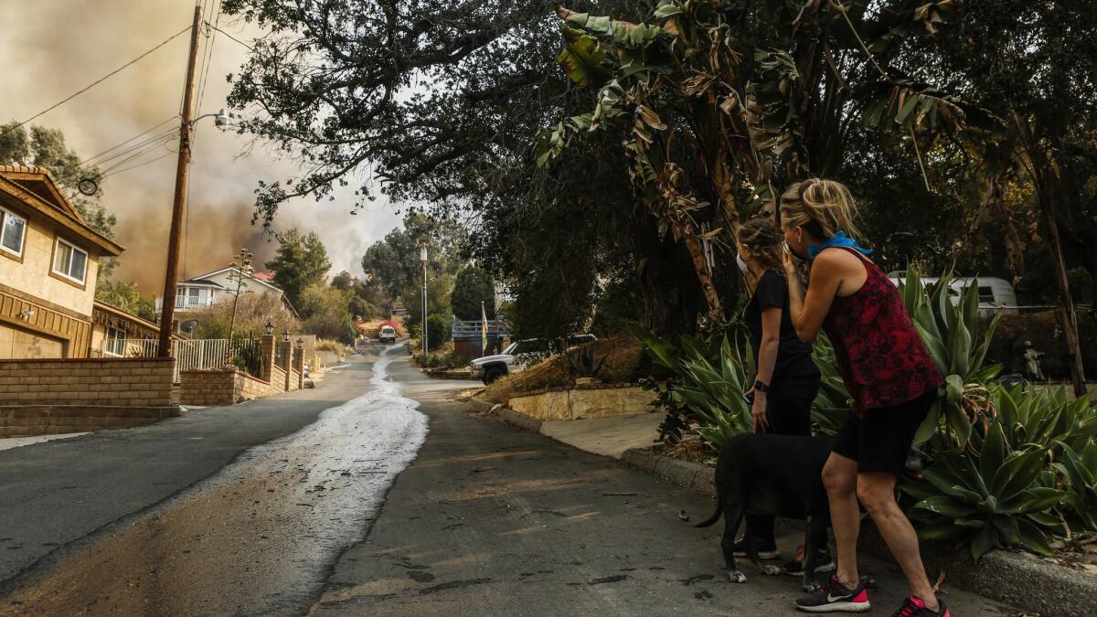 Ashley Bemis, a San Clemente woman is accused of making up a firefighter husband to scam people into giving her donations. Pictured above, residents watch the Holy Fire, which is the fire Bemis claims her husband was fighting.