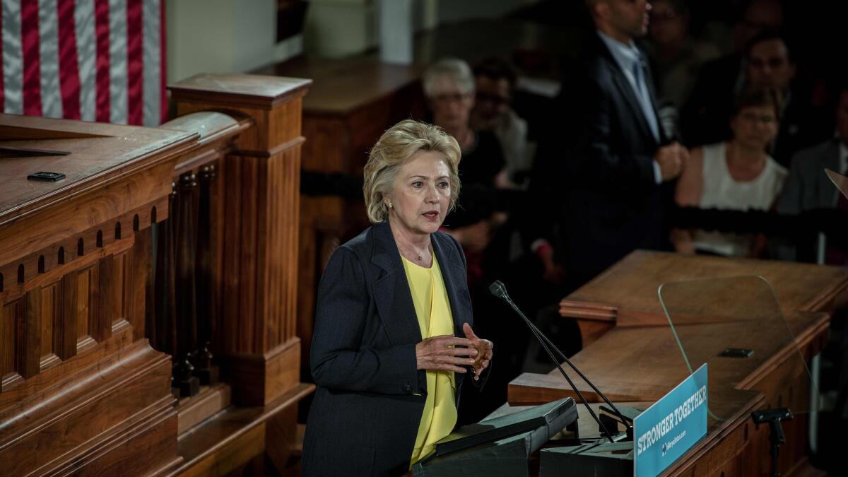 Hillary Clinton speaks Wednesday in Springfield, Ill.