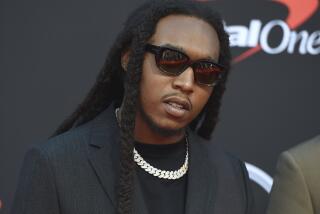 FILE - Takeoff, of Migos, arrives at the ESPY Awards in Los Angeles on July 10, 2019. A representative confirms that rapper Takeoff is dead after a shooting outside of a Houston bowling alley early Tuesday, Nov. 1, 2022. Takeoff, whose real name was Kirsnick Khari Ball, was part of Migos along with Quavo and Offset. He was 28. (Photo by Jordan Strauss/Invision/AP, File)