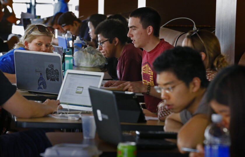 UC Irvine students study for finals in the campus student center on March 16, 2015.