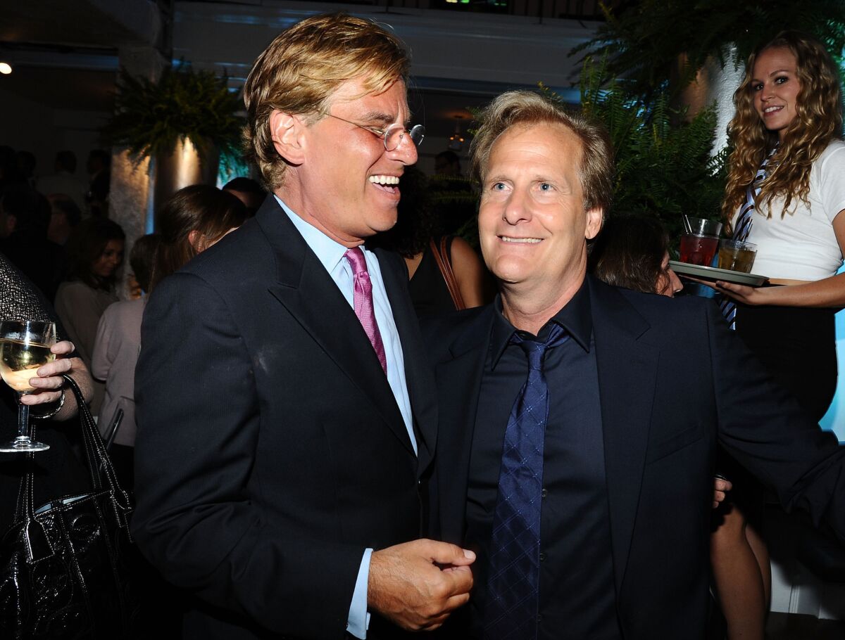 Writer Aaron Sorkin and actor Jeff Daniels attend the after-party for HBO's new series 'The Newsroom' at Boulevard3 in Hollywood.