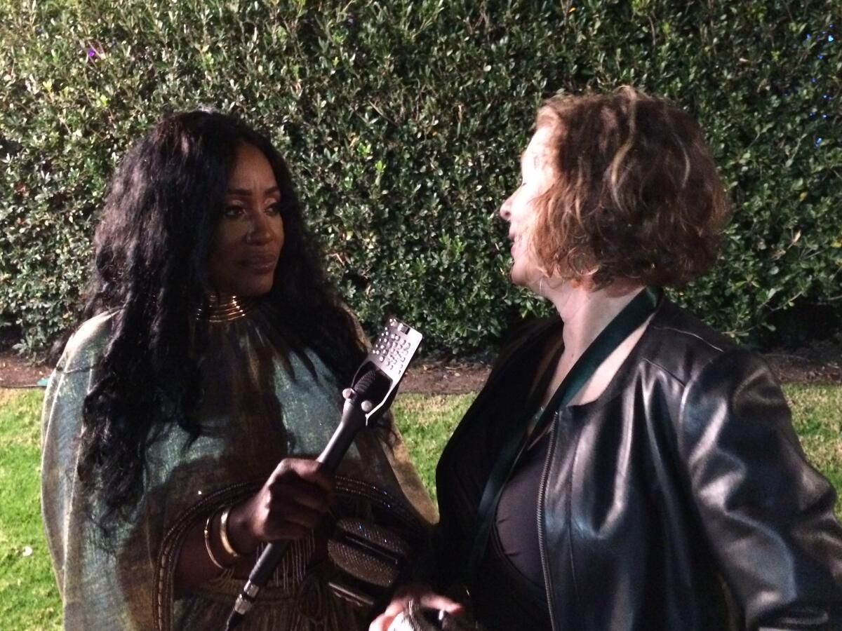 Susan Narucki is interviewed by Madonna (Madonna Williams, that is) at Saturday's 2020 Grammy Awards Nominees Reception in Los Angeles.