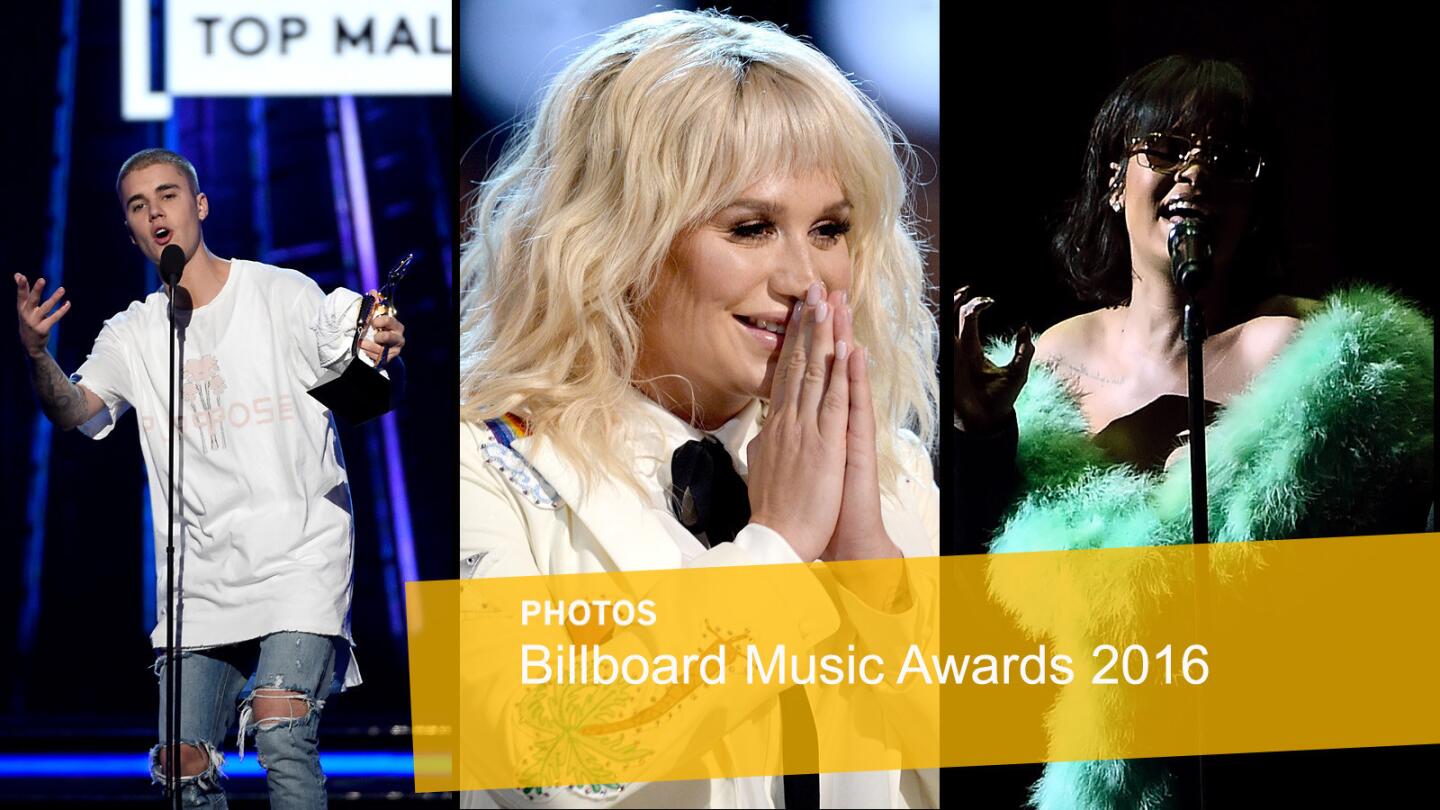 Justin Bieber, Kesha, center, and Rihanna were among those who performed at the 2016 Billboard Music Awards held in Las Vegas at the T-Mobile Arena.