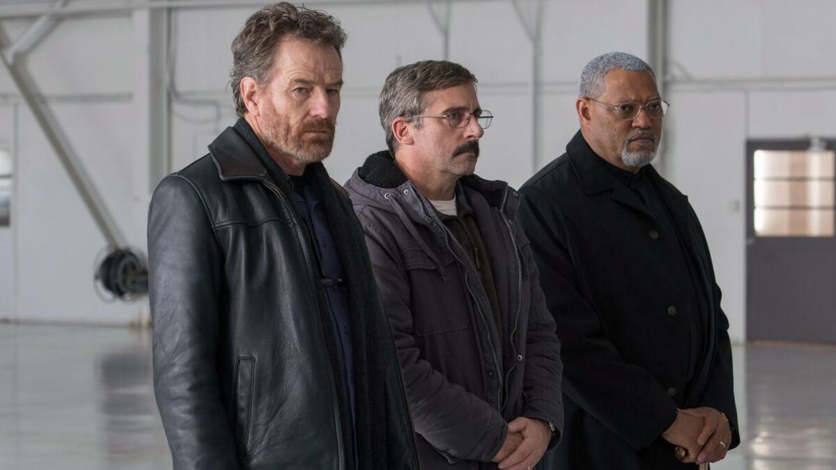 Bryan Cranston, from left, Steve Carrell and Laurence Fishburne in "Last Flag Flying."