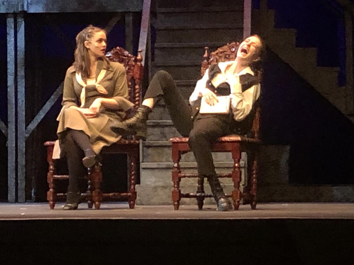 HBAPA student-actors including lead Ella Acciacca, right, rehearse Wednesday night for this weekend's production of "Hamlet."