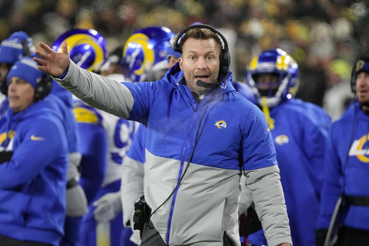 Head coach Sean McVay of the Los Angeles Rams looks on prior to