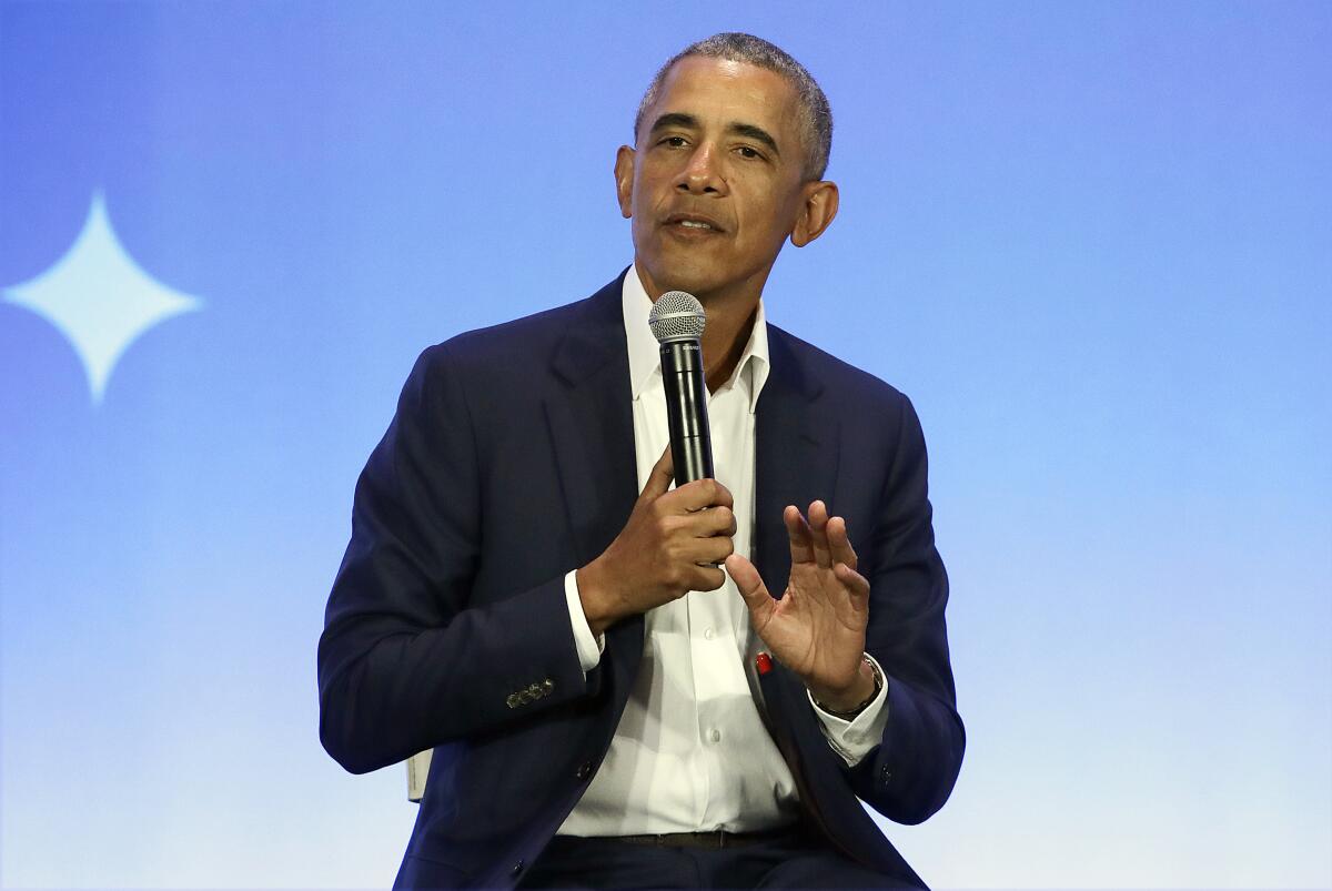 President Obama speaking at an event in Oakland in 2019