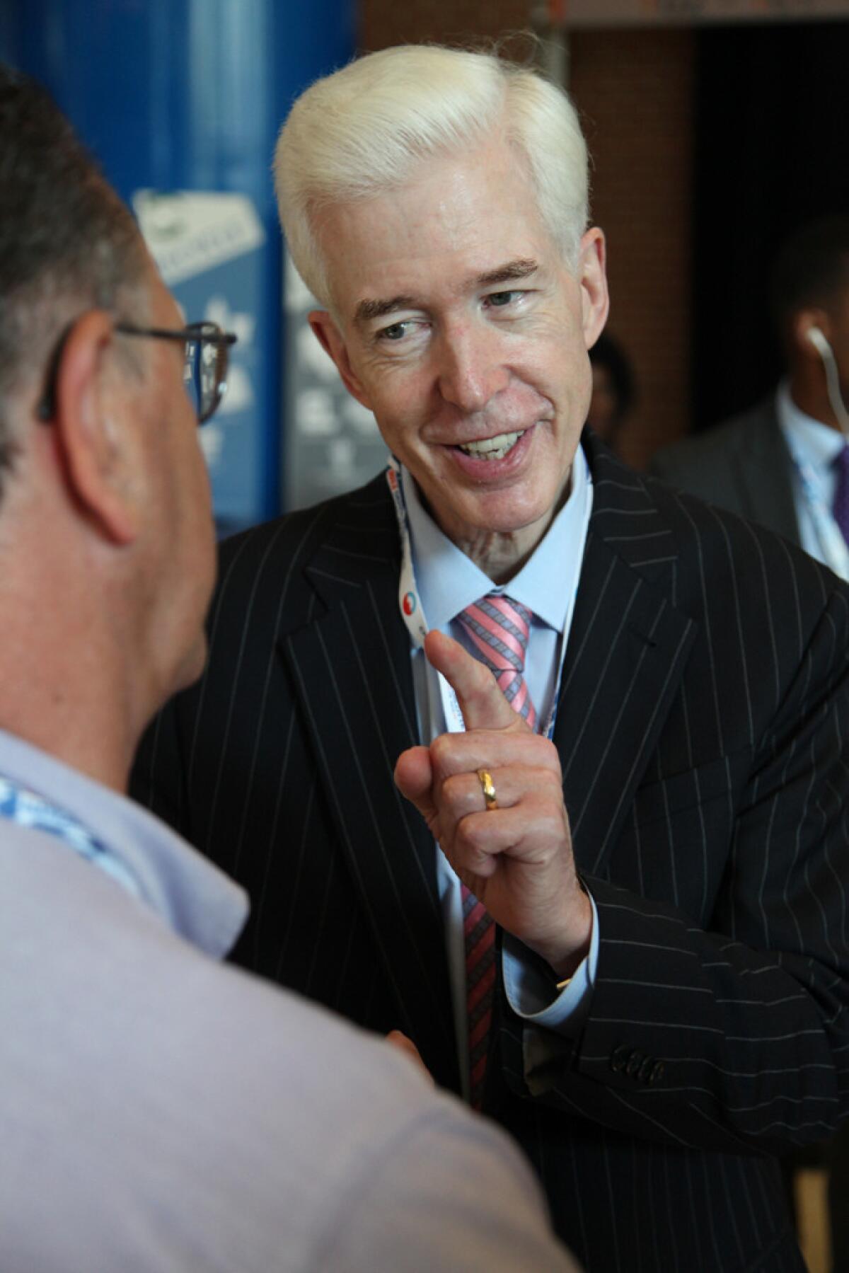 Former California Gov. Gray Davis spoke with admirers in the lobby of the Time Warner Cable Arena, where day 2 of the Democratic National Convention in Charlotte, North Carolina, had just begun.