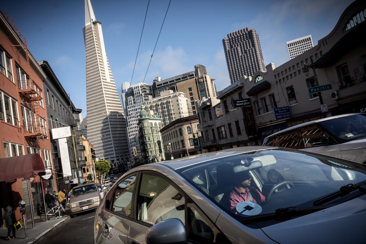 MAY 18, 2018 SAN FRANCISCO, CA. Uber cars are ubiquitous in the city,