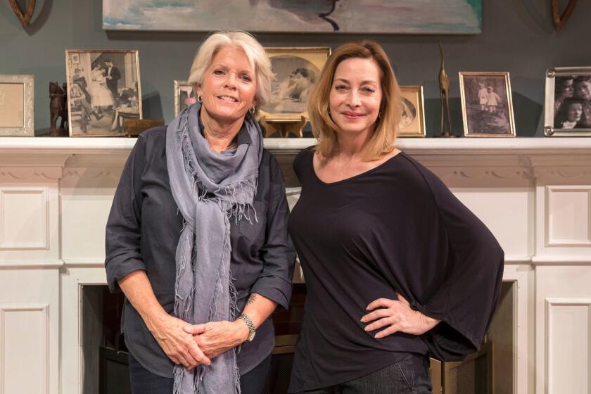 SANTA BARBARA, CALIF. -- WEDNESDAY, FEBRUARY 7, 2018: Sharon Lawrence, right, and Meredith Baxter, left, pose for portraits on the set of "The City of Conversation," with the Ensemble Theatre Company at the New Vic in Santa Barbara, Calif., on Feb. 7, 2018. (Brian van der Brug / Los Angeles Times)