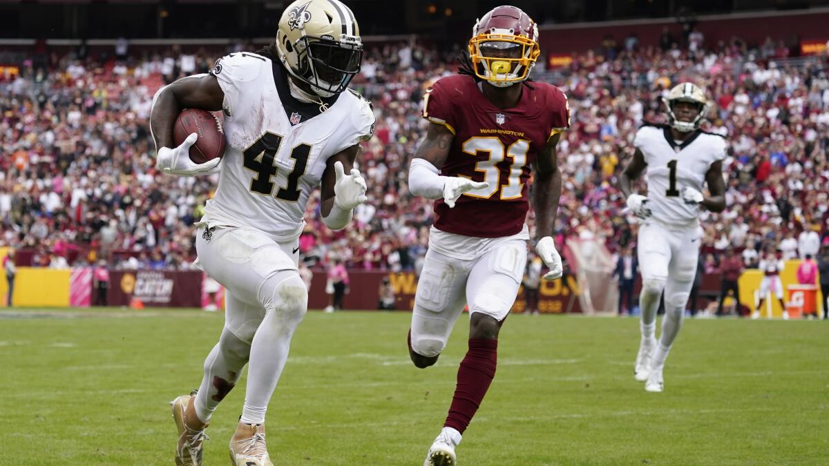 Washington Football Team tight end Ricky Seals-Jones walks on the field in  the first half of an NFL football gameagainst the New Orleans Saints,  Sunday, Oct. 10, 2021, in Landover, Md. (AP